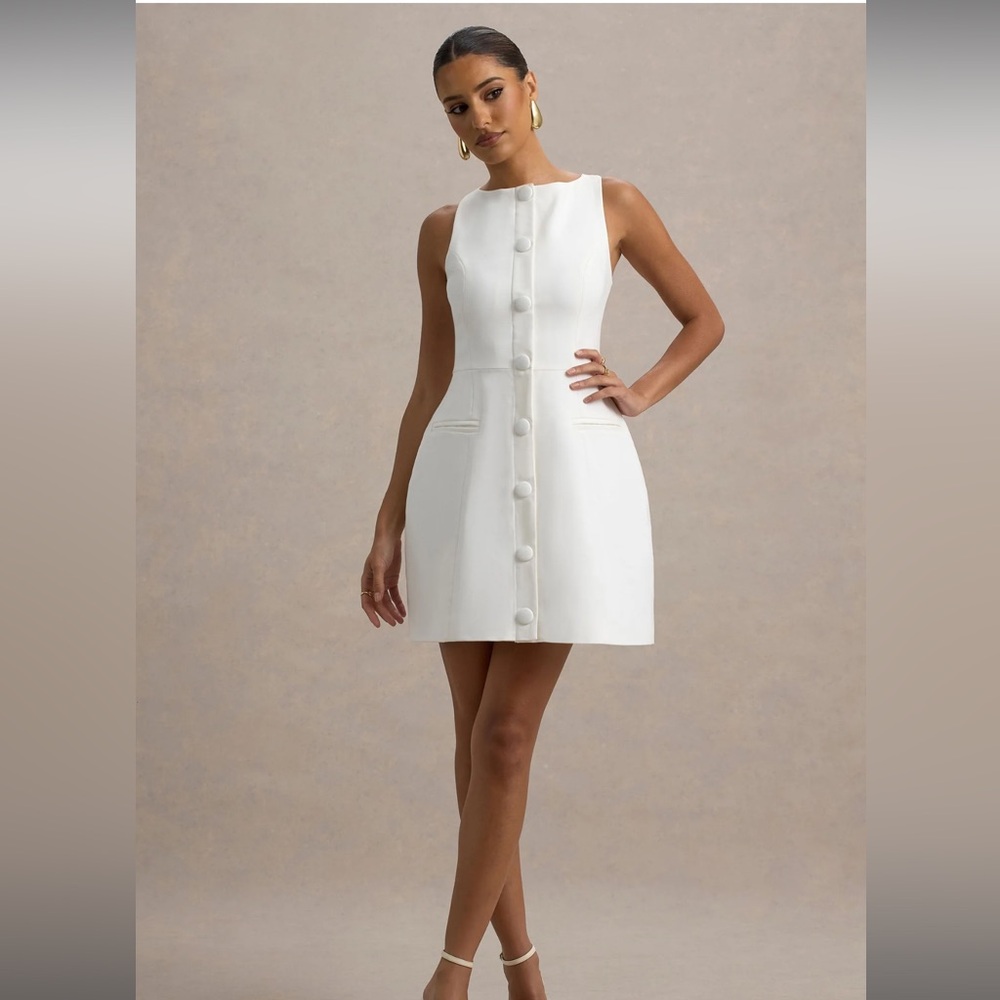 Chic White Button-Front Mini Dress